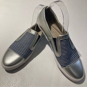 GEOX Sz 10 Plimsolls Glyo Silver Canvass  Slip On Loafers Flats